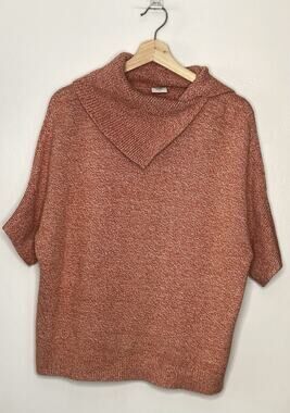 Cabi Women's Orange Dolman Short Sleeve Cowl Neck Pullover Sweater - Size Small